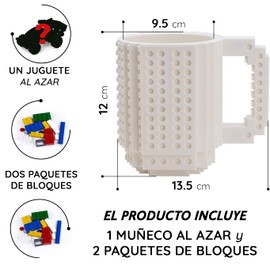 John & John Taza armable de diseño Divertido para Ladrillos, Incluye un muñeco y 2 Sets de Bloques de construcción para Jugar (10 Colores) - Blanco