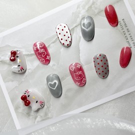 [Handmade Nail Tips] Water Glow Horizontal Cat Nails – Coffin (Long) / [수제 네일팁] 물광 가로 고양이 네일 - 코핀(롱)