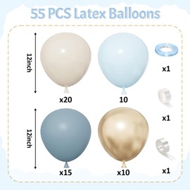 Dusty Blue Balloons Garland, 12 Inch Haze Blue Baby Blue Balloons Sand White Balloons with Metallic Gold Balloons for Boho Baby Shower Birthday Wedding Bridal Shower Gender Reveal Party Decorations