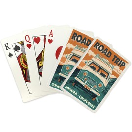 Sonora, California, Road Trip, Letterpress, Camper Van (52 Playing Cards, Poker Size Card Deck with Jokers)