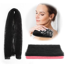QOPAHI Knotted African Net Sponge, Stretchable African Exfoliating Net with Knots, African Wash Cloth Body Shower Scrubber Nylon Back Scrubber Bath Sponge, Stretch Length to 170cm(Black+Pink)
