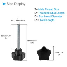 CoCud 4pcs M8 x 50mm Male Thread 38mm Head Plastic Thumb Screw Grip Hand Knob Screw Bolt Black for Lathe Machine