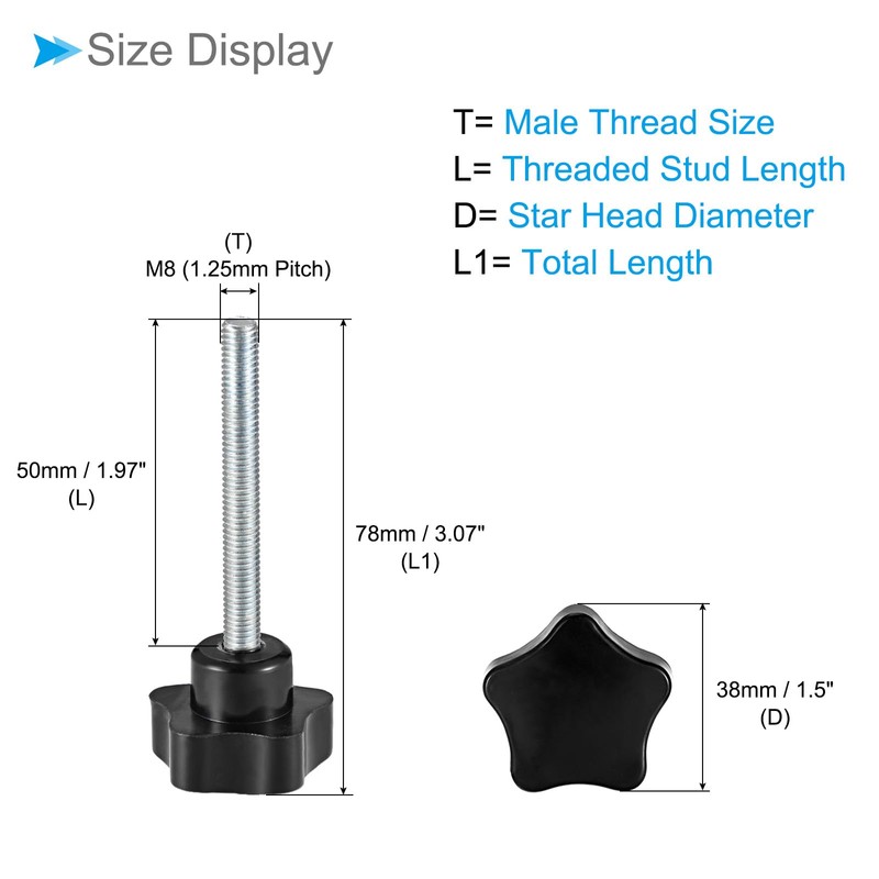 CoCud 4pcs M8 x 50mm Male Thread 38mm Head Plastic