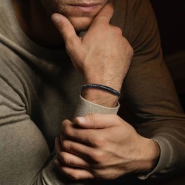 QWNHONEY Son Bracelet From Mom Morse Code Bracelet Father'S Day Birthday Graduation Valentines Day Anniversary Christmas Leather Cuff Bangle I Love You Jewelry Gift for Man Him 7.5 Inches