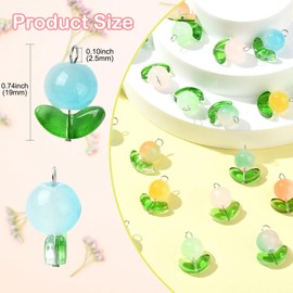 Airssory 80 pcs 8 Colors Gradient Flower Glass Charms Spring Floral with Leaf Charms for DIY Jewellery Bracelet Necklace Earring Keychain Bag Crafts Decor