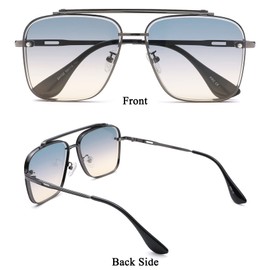 COASION Mens Sunglasses Costume Eyewear Retro Square Aviator Sun Glasses Frames for Women (Gunmetal/Gradient Blue)