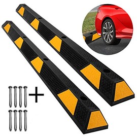 ScinoTec 72" Rubber Parking Block Target with 8 High Reflective Yellow Safety Stripes and 8 Bolts Wheel Stop Stoppers for Car Truck RV and Trailer Stop Aid 2 Pack (72" Long, 2 Pack Parking Curb)