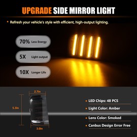 ATROVI LED Sequential Side Mirror Marker Lights for 2014-2023 DODGE RAM PROMASTER 1500 2500 3500, [Visibility & Safety] with RAM Smoked Lens Amber LED Side Mirror Turn Signal Lights, 2 PCS
