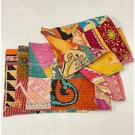 Wholesale Lot of 6 Pcs Vintage Kantha Kitchen Towels Table Decor 100% Cotton Handmade Napkin Peinted Home Decor Napkin Bohemian Kantha Napkins