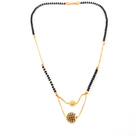 JewarHaat Indian Ad Cz Two-Tone Silver Gold-Plated CZ-Studded & Beaded Mangalsutra for Women, Small, Brass, Cubic Zirconia