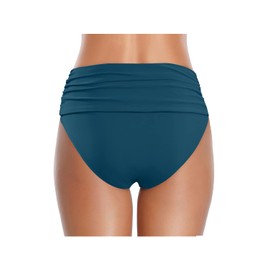 Tempt Me Women's Green High Waisted Bikini Bottom Tummy Control Ruched Bathing Suit Swim Bottom L