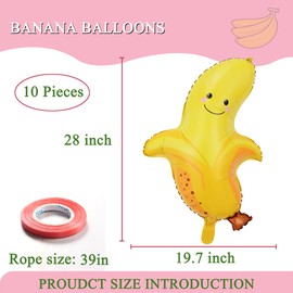 Banana Balloons, 10 Pcs Fruit Aluminum Foil Balloons Banana Shape Foil Balloons for Birthday Baby Shower Gender Reveal Party Decoration