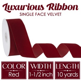 MEEDEE Dark Red Velvet Ribbon 1.5 Inch Single Face Nylon Velvet Ribbon 10 Yards Spool Red Christmas Ribbon Velvet for Christmas Tree, Gift Wrappig, Rustic Wreath, Velvet Bow, Hair Bows, Home Decor