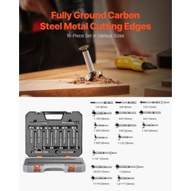 VEVOR Forstner Bit Set, 16 Pcs 1/4 inch to 1-5/8 inch, Carbon Steel Forstner Drill Bits Set, with Universal Shank, for Wood and Composite Board Drilling, Woodworking, Cabinet-Making and More