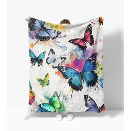 Butterfly Blanket Warm Plush Colorful Butterfly Flannel Throw Blanket Super Soft Fleece Cozy Fuzzy Butterflies Stuffed Animal Blanket Gifts for Kids Teens Adults Room Decor 40"X50"