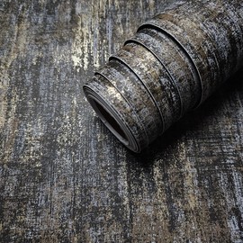 AM1NAH Distressed Wallpaper Industrial Texture Metallic Wall Paper Non-Woven, 17.7" X 236"