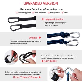 Ovyuzhen Hammock Straps with Carabiners, 20 Feet Long & 38 Adjustable Loops Total- Quick & Easy Setup for Hammock,Swing. Extra Strong, Lightweight & Tree Friendly(Orange + Black/10ft)