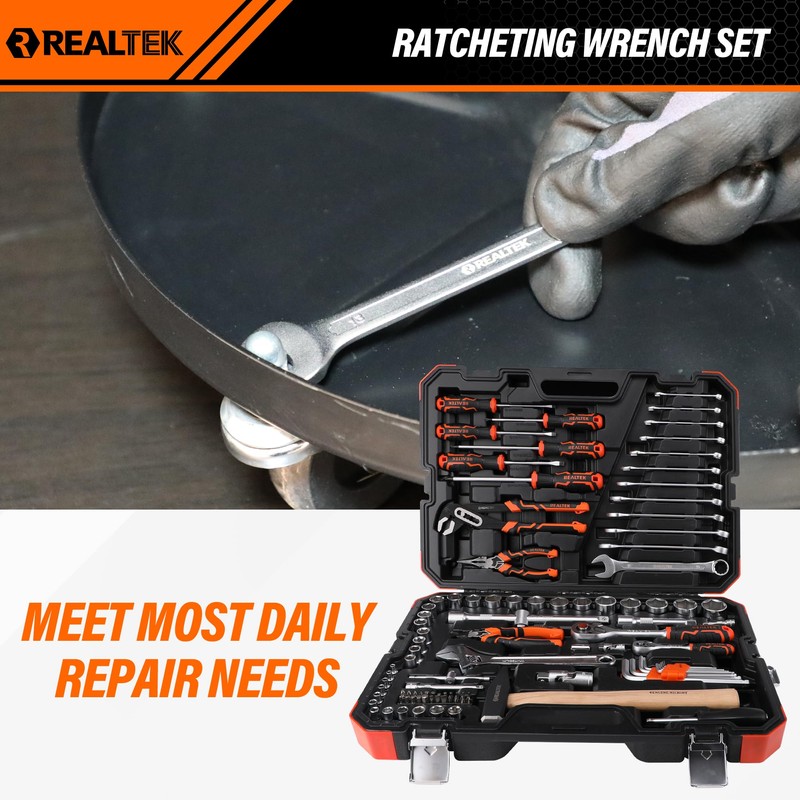 REALTEK 100 Piece Mechanic Tool Set, Car Tool Kit, Cr-V