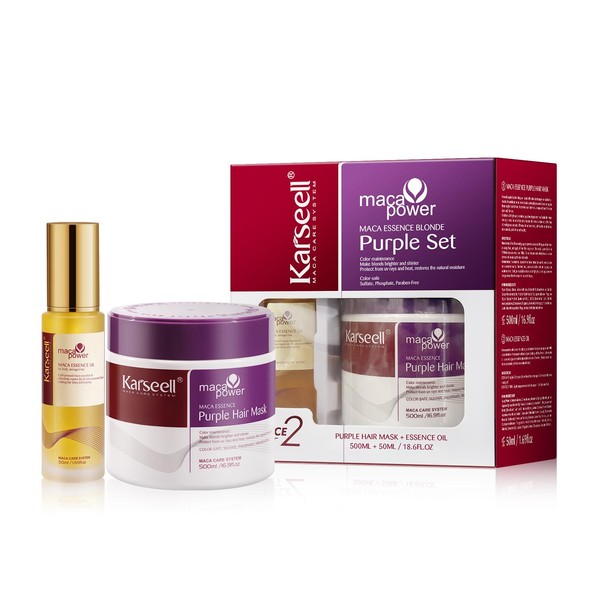 Karseell Maske für violettes Haar und Maca Essence Haaröl, repariert