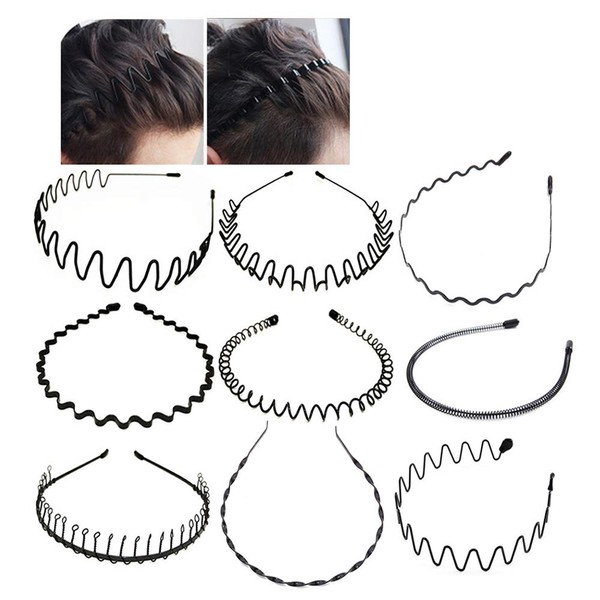 Xinlie® Metal Hair Band Black Wave Hair Band Feather Wave Hair Band Hair Band Flexible Headband Accessories Hair Band Waves Shape Unisex Mini Hair Band for Sports with Headgear Accessories (9PCS)