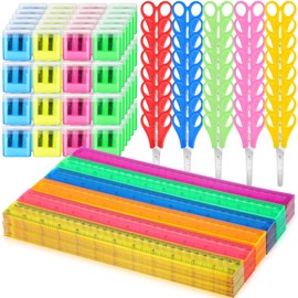 Sayglossy 240 Pcs School Supplies Kit for Kids Include 12 Inch Plastic Rulers Student Scissors Pencil Sharpeners for Classroom School Office Desk Accessories, Multicolor