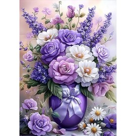 MAXBYE Flowers Diamond Painting Kits for Adults, Purple Flower Full Drill Diamonds Art Kits for Beginners, 5D DIY Round Floral Arts and Crafts Gem Art Painting Kits for Home Decor 12x16in