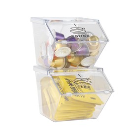 Yomjarl Tea Bag Storage 2 Pack Clear Plastic Tea Display Box Stackable Tea-Bag Holder Organiser Coffee Bar Organiser for Tea Bags,Sugar,Coffee Pods Storage for Kitchen Countertops Cabinets Pantry