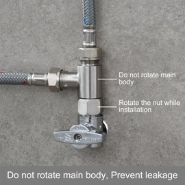 Tecmolog 2 PCS 3/8" Tee Fittings Water Line Splitters Stainless Steel Angle Stop Add-A-Tee Valve Brushed Nickel, SBA020C-2