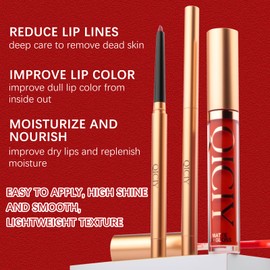 QueenDiary Lip Gloss and Liner Makeup Set, Lifter Gloss and Lifter Liner in Petal and Line Leader Shades (Confident and capable)