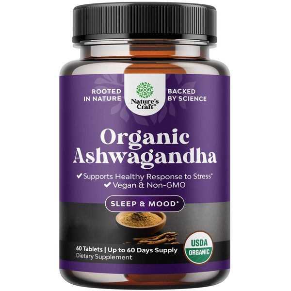 Natures Craft High Strength Organic Ashwagandha Supplements - Calm Mood