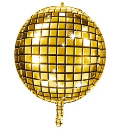 Dohia Disco Ball Ballons Disco Foil Balloons Aluminum Mylar Helium Balloons 4D Large Disco Balloons 22 Inch Mirror Metallic Balloons for 70s Disco Party Birthday Party Decorations D1-DSKQQ (Gold)