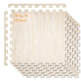 Nisorpa 78 Sq. Ft 2/5 Inch Thick Printed Foam Tiles,24" x 24" Wood Grain EVA Interlocking Foam Floor Mats Decorative Flooring for Home,Gym,Playroom,White