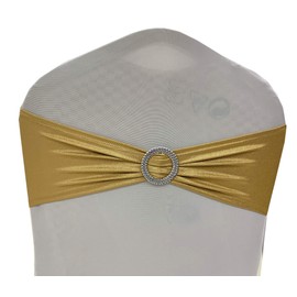 mds Pack of 200 Spandex Foil Chair Sashes Bow sash Elastic Stretch Chair Bands Ties with Buckle for Wedding Spandex Slider Bow - Metallic/zari/Sparkle Gold