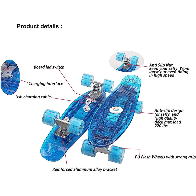 22 Inch Skateboard- with Led Light Up Wheels for Beginners,Complete