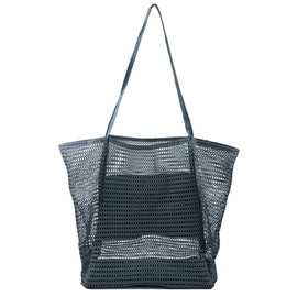 WuliTown Mesh Beach Tote Womens Shoulder Handbag,Elegant Beach Tote Bag,Stylish and Lightweight Summer Essential (Gray)