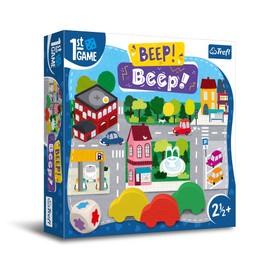 Trefl - Beep! Beep!, The First Board Game - Board Game for the Smallest, Wooden Cars, Large Elements, Game for Toddlers, Playful Learning, Game for Children from 2.5 Years