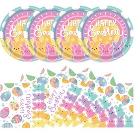 Easter Party Decorative Paper Plate Napkins,Spring Party Happy Easter Bunny Rabbit Egg Disposable Tableware Decorations for Home Kids