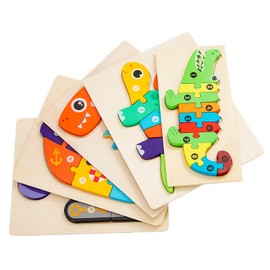 Wooden Puzzle Toy for Children, 3D Wooden Montessori Peg Puzzle, Animals Learning Educational Wooden Toy Gift for Boys and Girls 2 3 4 5 Years (Pack of 5)