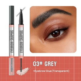 Weixinbuy 2-IN-1 Microblading Eyebrow Pen Long-lasting, Waterproof Eyebrow Pencil Dual-Ended with 4-Fork-Tip & Brow Brush & Clear Brow Gel, Fluffy & Defined Brows for Natural-Looking (1# Grey)