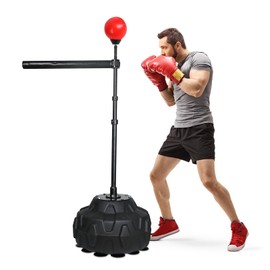 Solid Refle Bag Boxing Speed 45-80in Trainer Punching Bag Spinning Bar Training Boxing Ball with Reflex Bar Free Standing Adjustable Height for Adult Youth Red