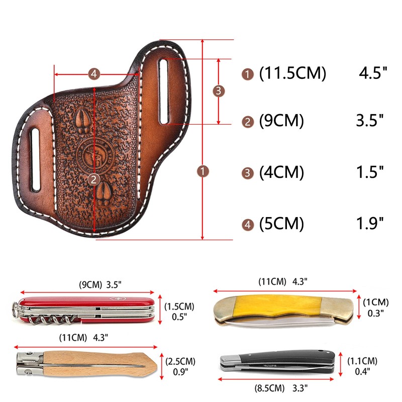 Leather Pocket Folding Knife Sheath Belt Holster Knives Case EDC