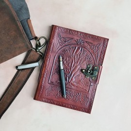 M&N Handmade Tree of Life Embossed Tanned Leather Journal, Notebook, Blank Pages