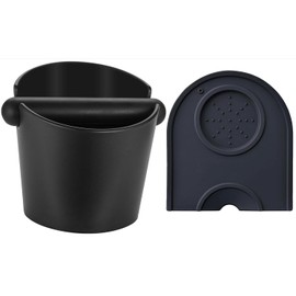Coffee Knock Box for Barista with Removable Detachable Knock Bar and Non-Slip Base + Silicone Coffee Tamper Mat Expresso Tampering Pad, Espresso Dumpster Coffee Grounds Container Kit (01)