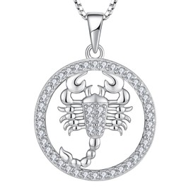 STARCHENIE Women's Constellation Jewelry Sterling Silver Zodiac Necklace Astrology Disc Horoscope Scorpio Pendant 18'' Box Chain