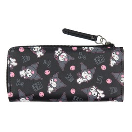 Kuromi Expressions Allover Design Faux Leather Full Zip Wallet With Metal Logo Badge