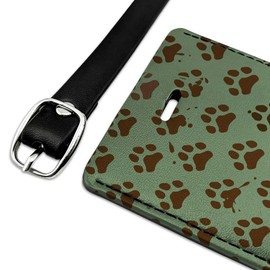 Muddy Dog Paw Print Pattern Rectangle Leather Luggage Card Carry-On ID Tag