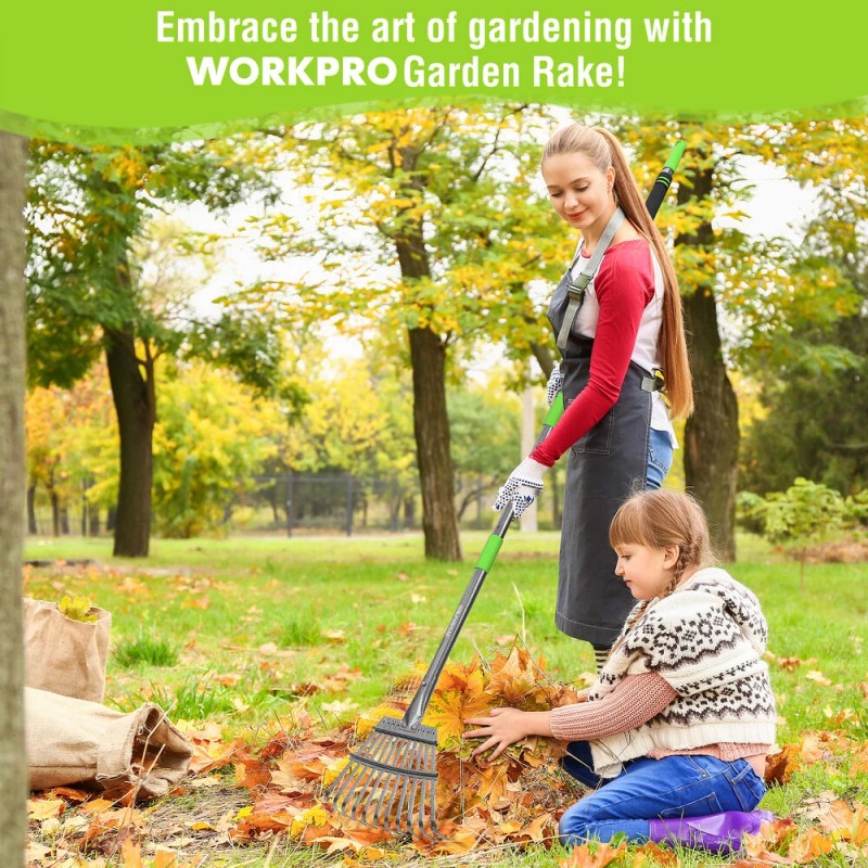 WORKPRO 11 Steel Tine Rake Small Rake for Leaves with