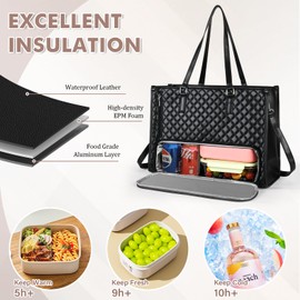 BELLPO 2-in-1 Lunch Tote Bag for Women with Insulated Lunch Compartment & Purse, 15.6 Inch Laptop Bag - Professional Commute Handbag for Office, Travel, College,Casual,Black