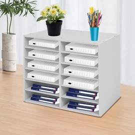 DNYSYSJ Literature Organizer, 12 Slots File Sorter, Mail Paper Storage Holder Open Design, Desktop File Sorter for Home & Office Mailbox School Classroom (White)
