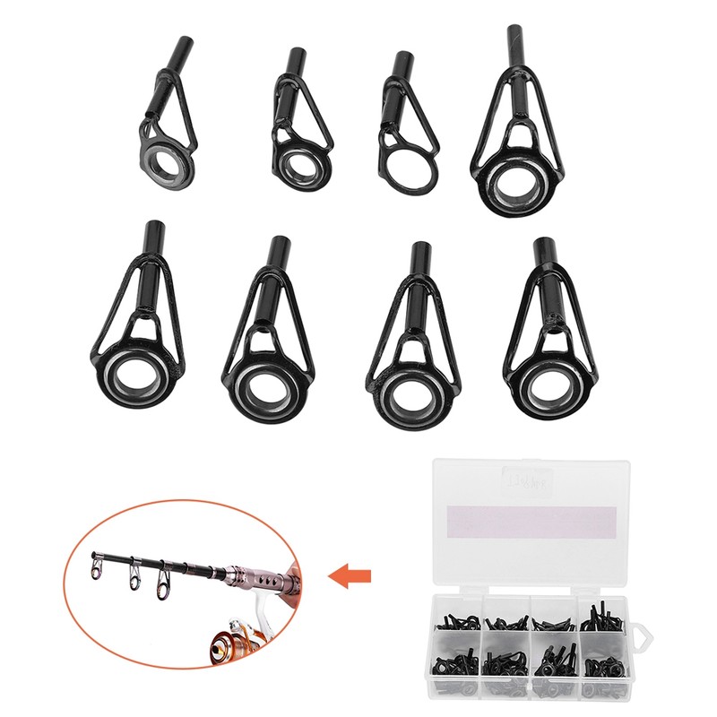 80pcs Stainless Steel 8 Sizes Fishing Rod Guides Tips Eye